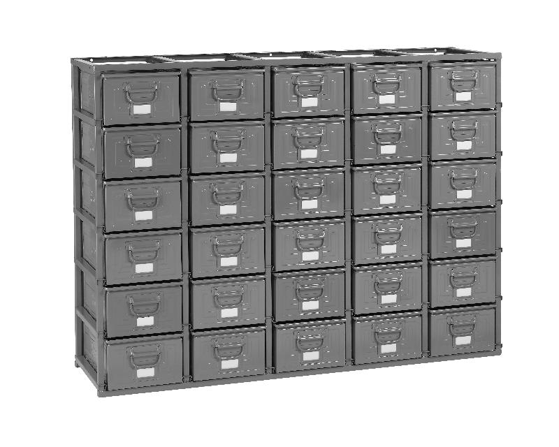 Rack de rangement 30 postes avec caisses métalliques vernies 27 litres – 2702787 1