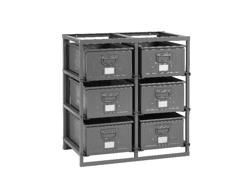 Rack de rangement 6 postes avec caisses métalliques vernies 85 litres – 2702756 1