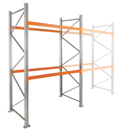 Rayonnage à palettes H3000 – Palettier 2 niveaux – Charge max 3200 kg – Hauteur 3 m – Lisses oranges 2