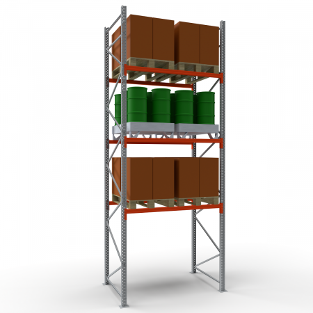 Rayonnage à palettes H4500 – Palettier 3 niveaux, charge max 2850 kg, lisses oranges, fabrication française 3