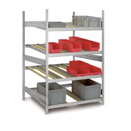 Rayonnage dynamique à galets – Stockage FIFO – Hauteur 2000 mm – Charge 200/400 kg – 4 niveaux galvanisés 1