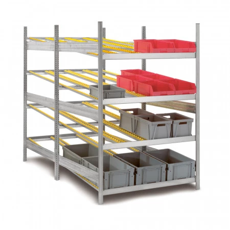 Rayonnage dynamique à galets – Stockage FIFO – Hauteur 2000 mm – Charge 200/400 kg – 4 niveaux galvanisés 2