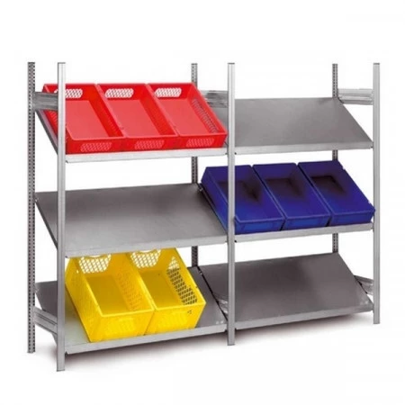 Rayonnage à tablettes inclinées – Hauteur 2000 mm pour bacs Europe – Acier galvanisé – 3 niveaux – Charge 100 kg/niveau 2