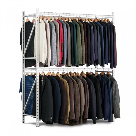 Rayonnage penderie porte cintres – Double accès 600 mm – Hauteur 2000 ou 2400 mm – 2 niveaux – Kit départ ou suivant - Image 1