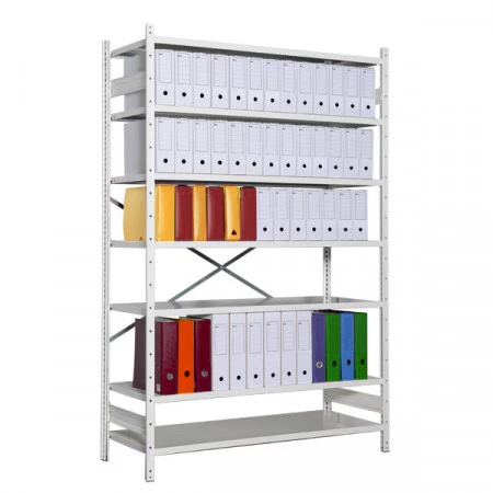 Rayonnage archives à tablettes pleines tôlées – Profondeur 350 mm – Charge 90 kg – 4 niveaux 1