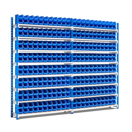 Rayonnage à bacs picking – 176 bacs de 1,5 litres, 8 niveaux, hauteur 2000 mm, modulable 2