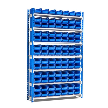 Rayonnage à bacs – 91 bacs plastiques de 3,67 litres – 7 niveaux – Profondeur 300 mm – Hauteur 2000 mm 1
