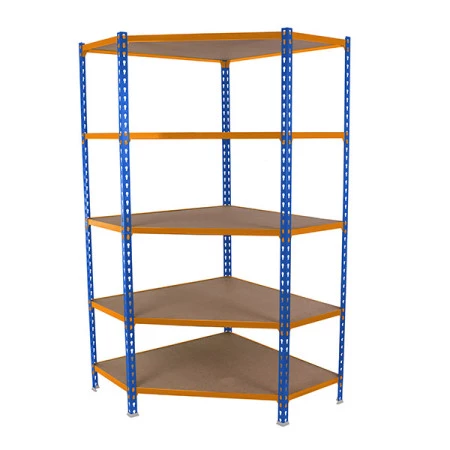 Rayonnage d&rsquo;angle 5 niveaux – Hauteur 1800 mm, largeur 900 mm, profondeur 300/400/500 mm, charge 200 kg/niveau 4