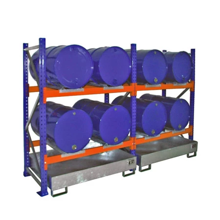 Rayonnage de rétention BAUER série 3000 pour 4 à 6 fûts de 200 L avec bac acier 200 L 2