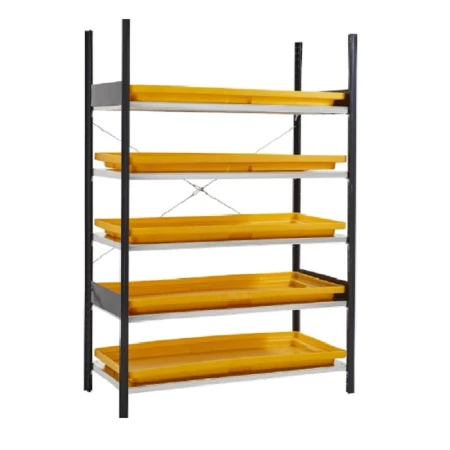 Rayonnage de rétention avec 5 bacs en polyéthylène HD – 5 niveaux, 35 L par bac, charge 50 kg/niveau, référence 202.5279.01 2