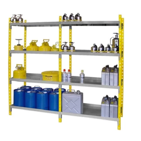 Rayonnage de sécurité en acier – Rayonnage de rétention 4 niveaux – Charge 250 kg/niveau – Capacité 72 à 108 L 2