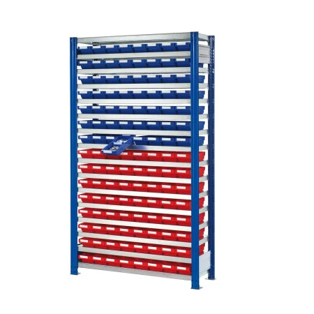 Rayonnage équipé de 120 bacs divisibles RasterPlan – 2000 mm de hauteur, 1000 mm de longueur, charge 125 kg 1