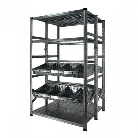 Rayonnage galvanisé avec bacs modulaires – 5 niveaux, hauteur 1972 mm, charge 180 kg/niveau 4