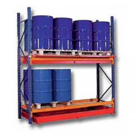 Rayonnage lourd de rétention en acier galvanisé – 2 ou 3 niveaux pour palettes et IBC 1000 L – longueurs 3 m ou 4 m 1