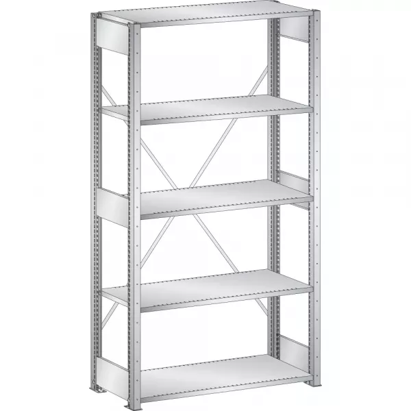 Rayonnage industriel 1300x400x2200mm 220kg – 5 rayons à fentes avec montants et entretoises - Image 1