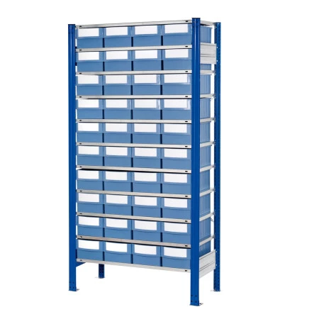 Rayonnage mi-lourd à bacs divisibles RasterPlan – Kit départ 2000x1000x400 mm, charge 125 kg/niveau 1