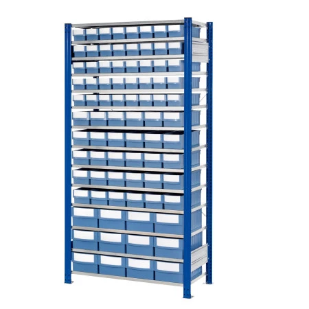 Rayonnage mi-lourd à bacs divisibles RasterPlan – Kit départ 2000x1000x400 mm, charge 125 kg/niveau 2