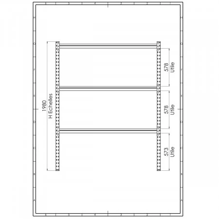 Rayonnage mi-lourd industriel – H 1980 mm – Charge 1400 kg/niveau – platelage bois aggloméré 22 mm – Kit départ ou suivant 3