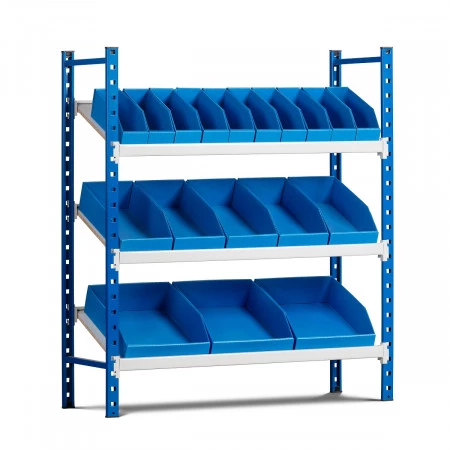 Rayonnage picking à tablettes inclinées – 3 ou 4 niveaux – Hauteur 1200 mm ou 1600 mm – Longueur 1 m ou 1.25 m 2