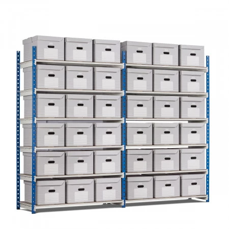 Rayonnage pour caisses archives – 6 niveaux – Hauteur 2000 mm – Charge 152 kg/niveau – Finition peinte 2