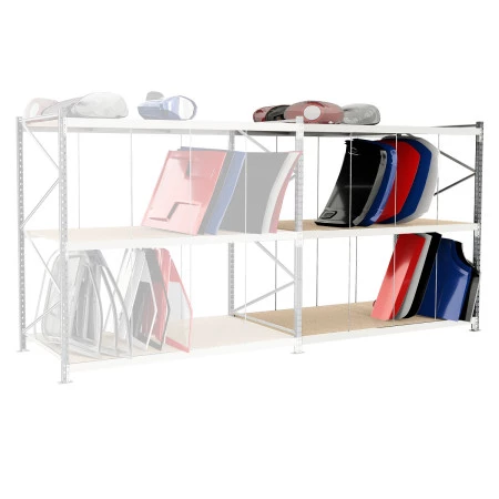 Rayonnage pour pièces de carrosserie – 3 niveaux, profondeur XL 1500 mm, séparateurs filaires amovibles, fabriqué en France 2
