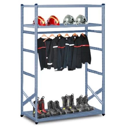 Rayonnage vestiaire professionnel – 3 niveaux tablettes et 1 penderie – Acier galvanisé – 1972 mm – 450 kg/niveau 1