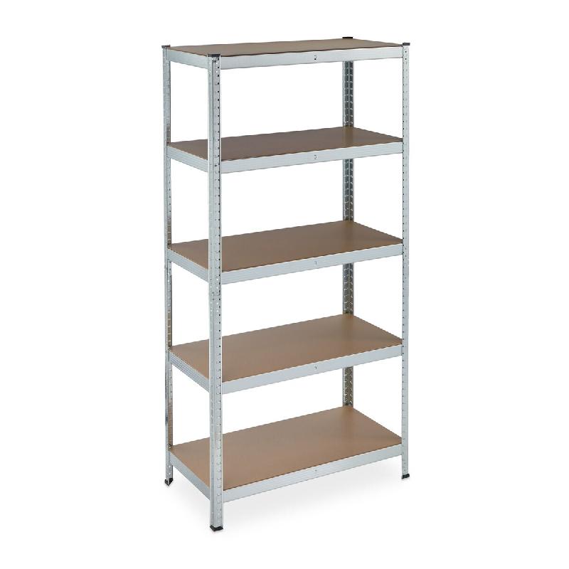 Helloshop26 – Étagère à charge lourde 5 niveaux rangement garage 180 x 90 x 45 cm montage facile en MDF argenté 13_0010009 – argenté Bois manufac - Image 1