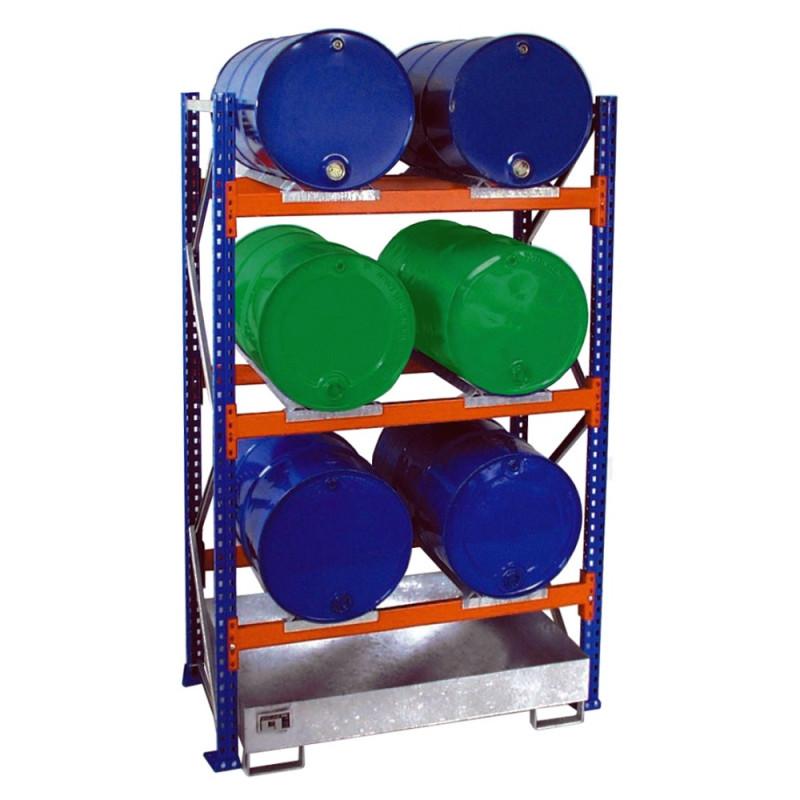 Rayonnage de 4 à 6 fûts de 200 L avec bac de rétention acier - Image 1