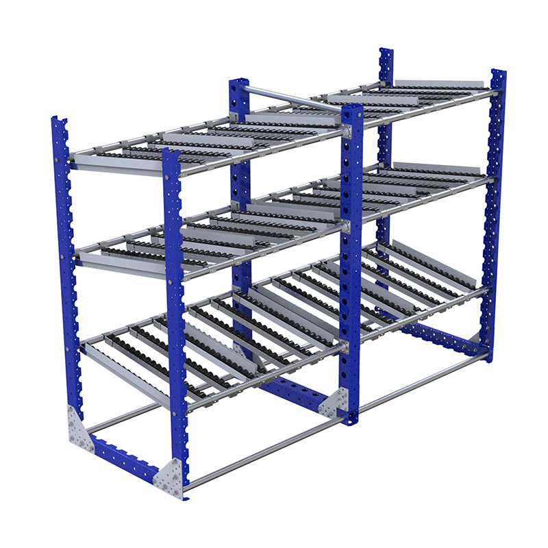 Flow rack gravitaire avec retour – 2030×770 mm – 3 étages – Charge 680 kg – Acier – Bleu - Image 1