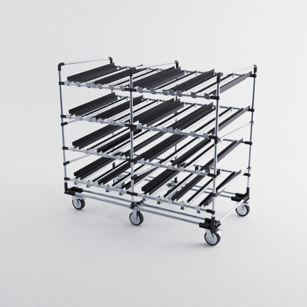 Flow rack tubulaire simple gravitaire 4 étages – 1830×950 mm – Gris - Image 1
