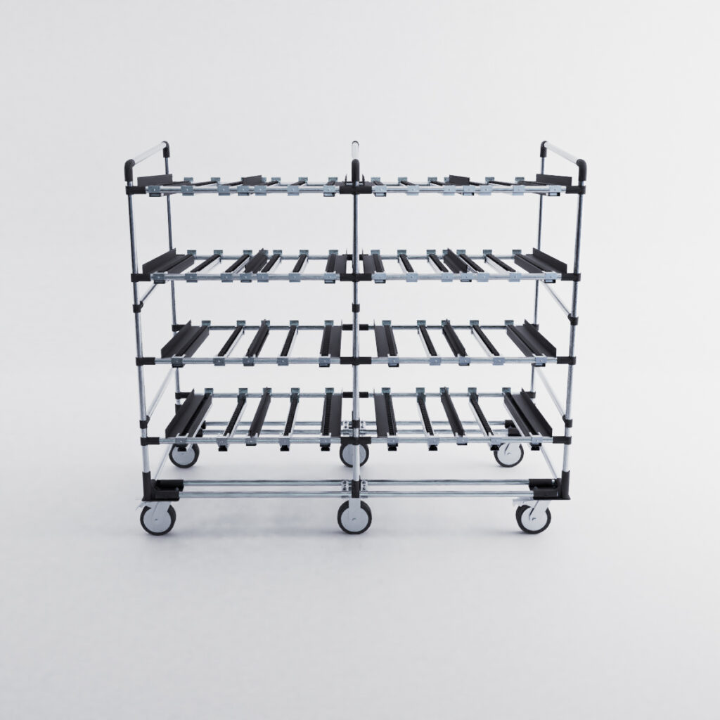 Flow rack tubulaire simple gravitaire 4 étages – 1830×950 mm – Gris - Image 3