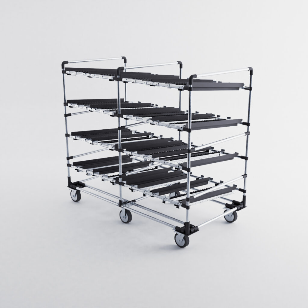 Flow rack tubulaire simple gravitaire 4 étages – 1830×950 mm – Gris - Image 4