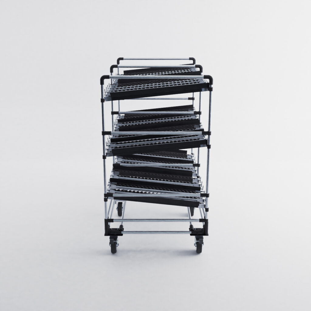 Flow rack tubulaire gravitaire avec retour – 1830×950 mm, 3 étages, charge 300 kg - Image 2