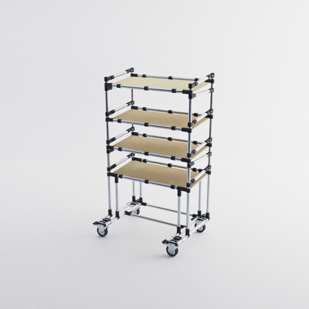 Étagère tubulaire mobile 5 étages – 830×430 mm – Charge 200 kg – MDF 16 mm – Flowracks - Image 1
