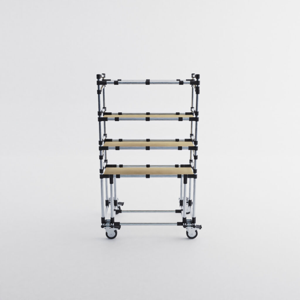 Étagère tubulaire mobile 5 étages – 830×430 mm – Charge 200 kg – MDF 16 mm – Flowracks - Image 3