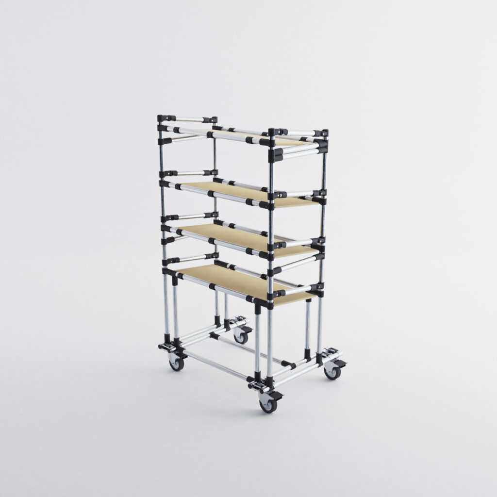Étagère tubulaire mobile 5 étages – 830×430 mm – Charge 200 kg – MDF 16 mm – Flowracks - Image 4