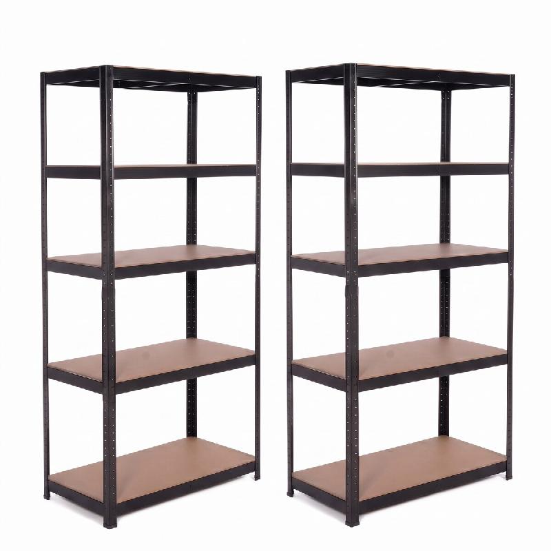 IvoQ Étagère de rangement lot de 2 – 180 x 90 x 40 cm – 175 kg par tablette – 5 tablettes MDF réglables – Noir – métal 8721335300697 - Image 1