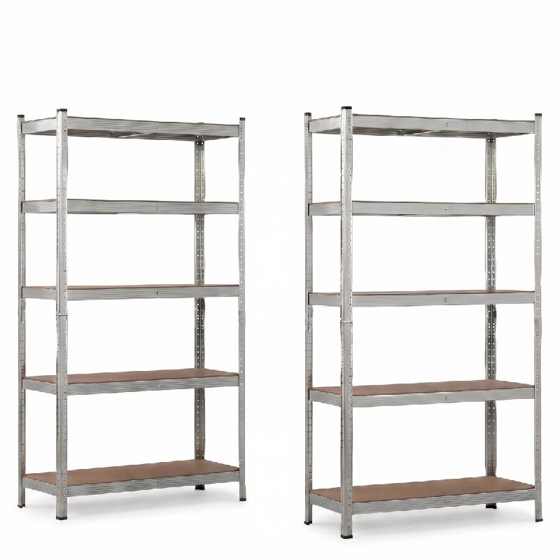 IvoQ Étagères de rangement lot de 2 – 180 x 90 x 40 cm – Métal galvanisé – 5 étagères en MDF – Pour garage et abri – métal 8721335300710 - Image 1